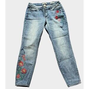 Vintage America Blues Boho Skinny Jeans Wmn Size 6R/27 Embroidered Flowers